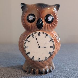 Lefton, Decorative Vintage Jewel/Rhinestone Eye Owl with Painted Clock, …